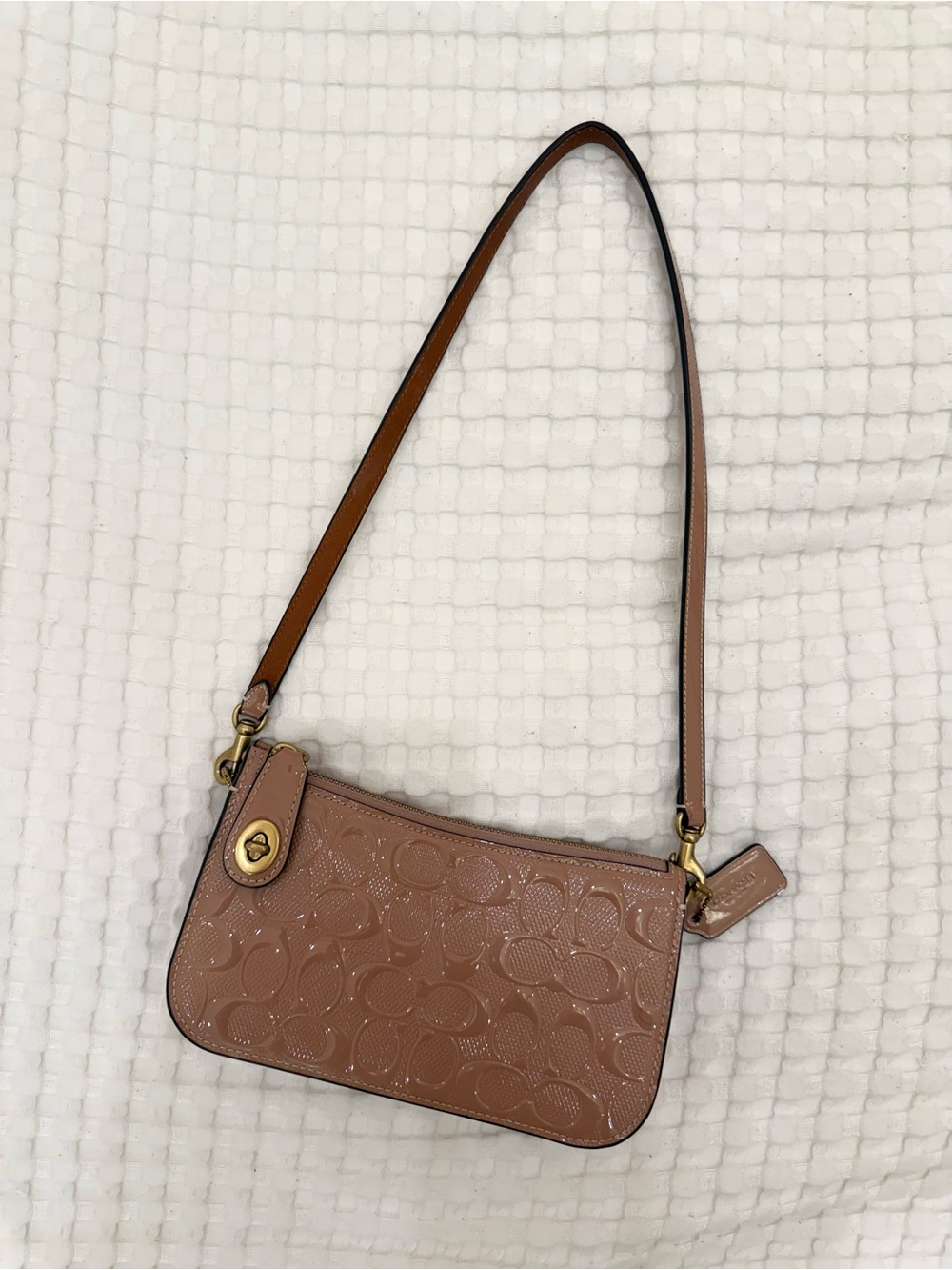 Coach Penn Patent Shoulder Bag Blush Brown Embossed Logo Shoulder Bag SOLD OUT